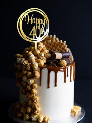 Acrylic Gold Mirror Geometric Circle Happy 40th Cake Topper