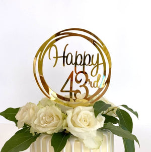 Acrylic Gold Geometric Circle Happy 43rd birthday Cake Topper