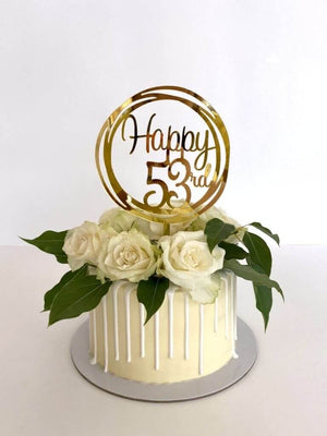 Acrylic Gold Geometric Circle Happy 53rd birthday Cake Topper