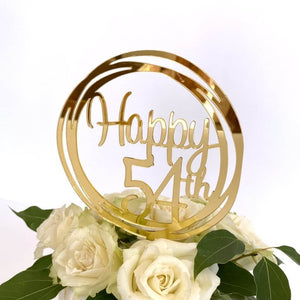 Acrylic Gold Geometric Circle Happy 54th Cake Topper