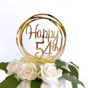 Acrylic Gold Geometric Circle Happy 54th Cake Topper