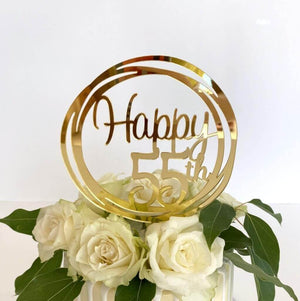 Acrylic Gold Geometric Circle Happy 55th birthday Cake Topper