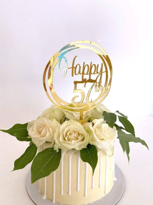 Acrylic Gold Geometric Circle Happy 57th birthday Cake Topper