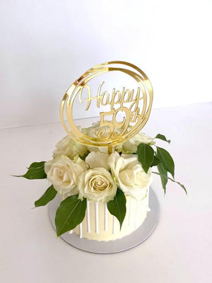 Acrylic Gold Geometric Circle Happy 59th birthday Cake Topper