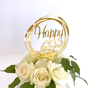 Acrylic Gold Geometric Circle Happy 62nd birthday Cake Topper
