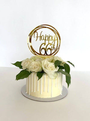 Acrylic Gold Geometric Circle Happy 66th birthday Cake Topper