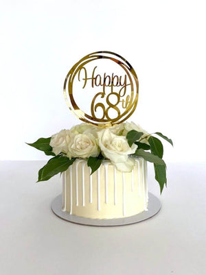 Acrylic Gold Geometric Circle Happy 68th Cake Topper