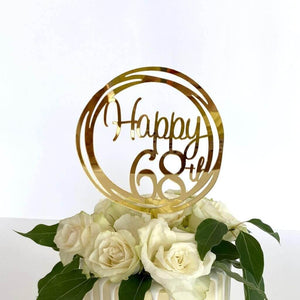 Acrylic Gold Geometric Circle Happy 68th Cake Topper