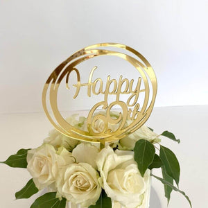 Acrylic Gold Geometric Circle Happy 69th birthday Cake Topper