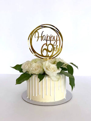 Acrylic Gold Geometric Circle Happy 69th birthday Cake Topper