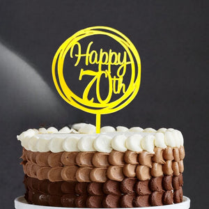 Acrylic Gold Mirror Geometric 'Happy 70th' Cake Topper - 70th Birthday Party, Wedding Anniversary Cake Decorations
