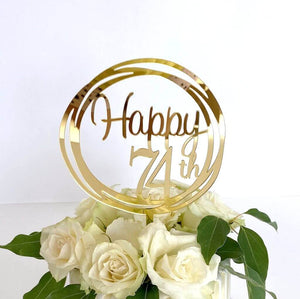 Acrylic Gold Geometric Circle Happy 74th birthday Cake Topper