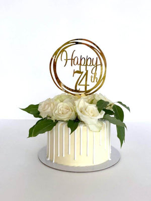 Acrylic Gold Geometric Circle Happy 74th birthday Cake Topper
