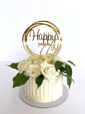 Acrylic Gold Geometric Circle Happy 77th birthday Cake Topper