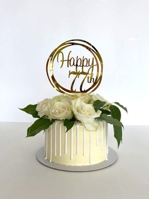 Acrylic Gold Geometric Circle Happy 77th birthday Cake Topper