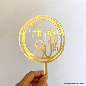 Acrylic Rose Gold Mirror Geometric Circle Happy 80th Cake Topper