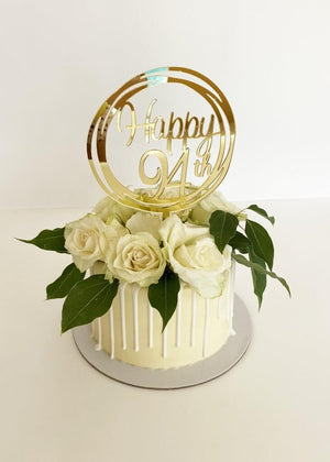 Acrylic Gold Mirror Happy 94th Birthday Geometric Circle Cake Topper