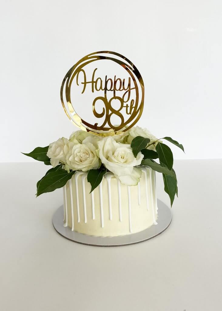 Acrylic Gold Mirror Geometric Round 'Happy 98th' Cake Topper