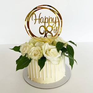 Acrylic Gold Mirror Geometric Round 'Happy 98th' Cake Topper