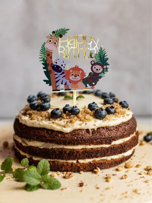 Acrylic Gold Mirror Happy Birthday Jungle Animal Safari Cake Topper
