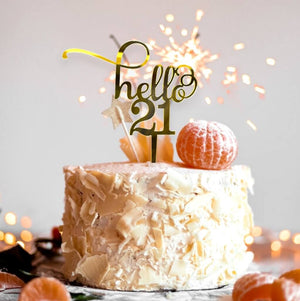 Acrylic Gold Mirror Hello 21 Birthday Cake Topper