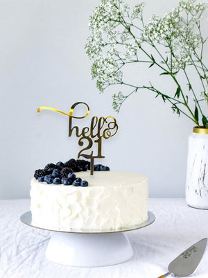 Acrylic Gold Mirror Hello 21 Birthday Cake Topper