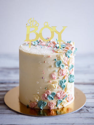 Gold Mirror Acrylic IT'S A BOY baby shower gender reaveal Cake Topper