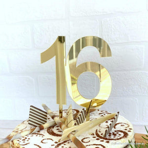 Acrylic Gold Mirror Number 16 Cake Topper - 16th Sixteenth Birthday Party Cake Decorations