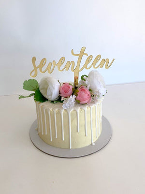 Acrylic Gold "seventeen" Script Birthday Cake Topper