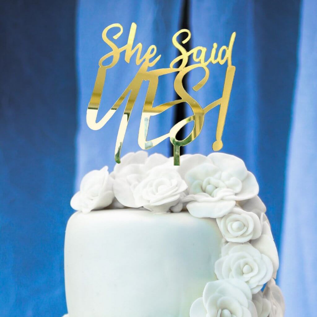 Acrylic Gold Mirror 'She Said YES!' Cake Topper