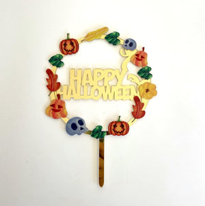 Acrylic Gold Mirror Happy Halloween Wreath Cake Topper