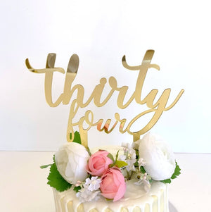 Acrylic Gold Mirror 'thirty four' Birthday Cake Topper
