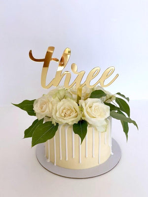 Acrylic Gold Mirror 'Three' Birthday Cake Topper