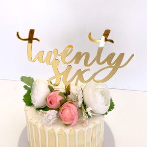 Acrylic Gold Mirror 'twenty six' Script Cake Topper