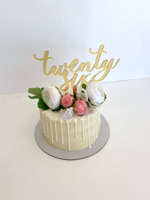 Acrylic Gold Mirror 'twenty six' Script Cake Topper