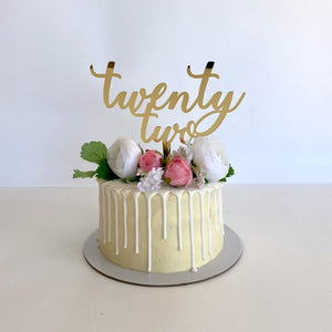 Acrylic Gold Mirror 'twenty two' Script Cake Topper