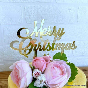 Gold Mirror Acrylic Merry Christmas Cake Topper Xmas Cake Decorations