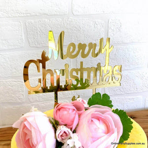 Online Party Supplies Australia Acrylic Gold Mirror 'Merry Christmas' Cake Topper Xmas Cake Decorations