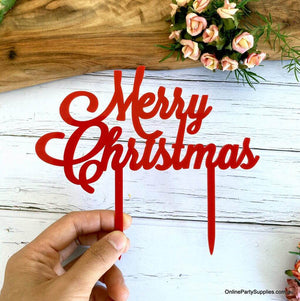 Acrylic Red 'Merry Christmas' Cake Topper - Xmas New Year Party Cake Decorations