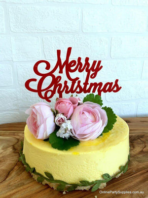 Acrylic Red 'Merry Christmas' Cake Topper - Xmas New Year Party Cake Decorations