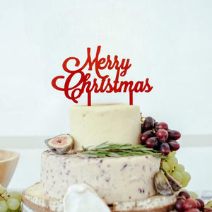 Acrylic Red 'Merry Christmas' Cake Topper - Xmas New Year Party Cake Decorations