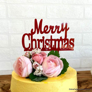 Acrylic Classic Red Merry Christmas Cake Topper Xmas Cake Decorations