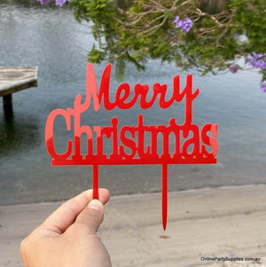Acrylic Classic Red Merry Christmas Cake Topper Xmas Cake Decorations