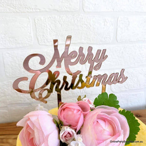Acrylic Rose Gold Mirror 'Merry Christmas' Cake Topper - Xmas New Year Party Cake Decorations