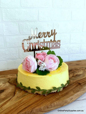 Acrylic Classic Rose Gold Mirror 'Merry Christmas' Cake Topper - Xmas New Year Party Cake Decorations