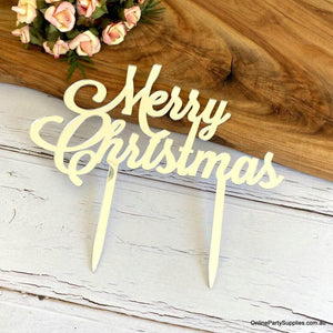 Acrylic Silver Mirror 'Merry Christmas' Cake Topper - Xmas New Year Party Cake Decorations