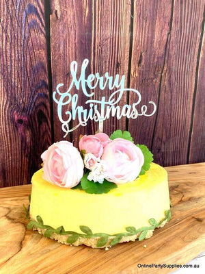 Acrylic Silver Mirror 'Merry Christmas' Cake Topper - Xmas New Year Party Cake Decorations