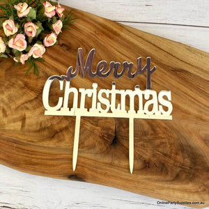 Acrylic Classic Silver Mirror 'Merry Christmas' Cake Topper - Xmas New Year Party Cake Decorations
