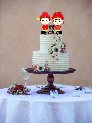 Chinese Bride Groom Double Happiness Wedding Cake Topper