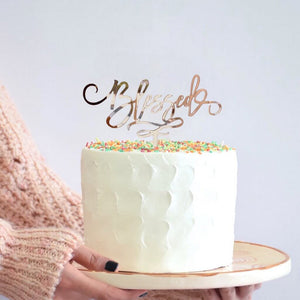 Acrylic Rose Gold Mirror Blessed Cake Topper - Christening / Baptism / Baby Shower Cake Decorations